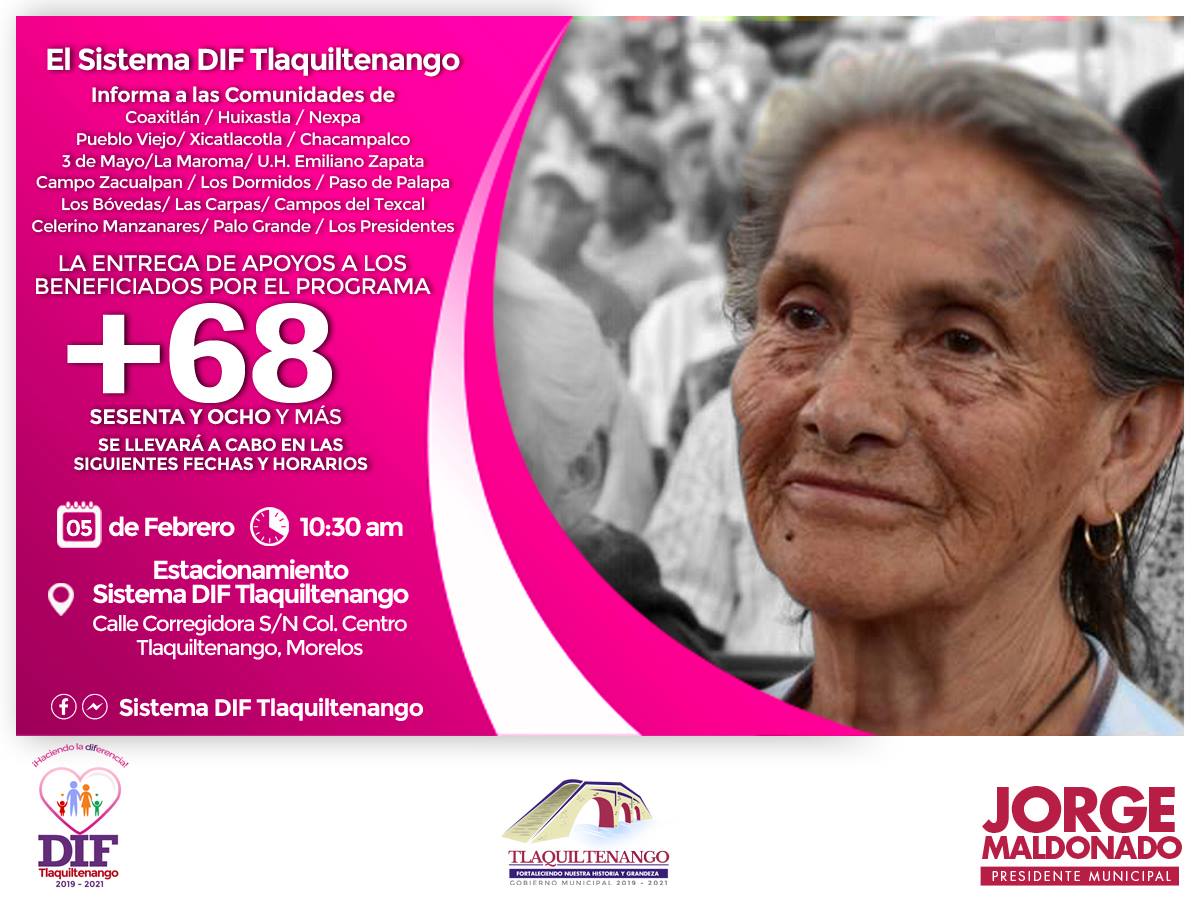 Fechas de Entrega para Apoyos de 68+